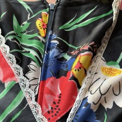 Vintage 60s 70s Hippie Floral Maxi Dress Lace Trim S M Black Polyester