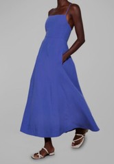 $495 Mara Hoffman Women&rsquo;s Purple Criss-Cross Back Linen-Blend Midi Dress Size 4