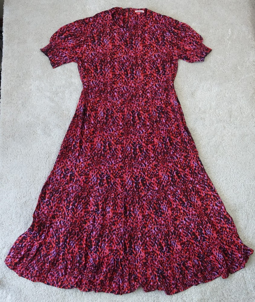 Joe Browns Midi Maxi Dress Womens UK 12 Red Purple Animal Print Boho Viscose