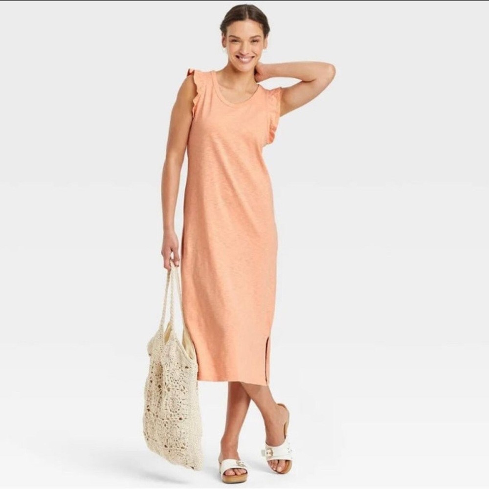 Universal Thread Womens Maxi T Shirt Dress Peachy Size Large Orange Sleeveless