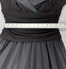 Black Tea Length Fit Flare Dress Ruched Waist Portrait Collar Noir Elegance 6
