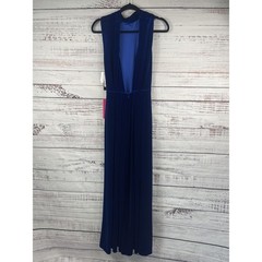 Betsy & Adam Dress Womens 8 Blue High Neck Sleeveless Velvet Gown Formal Evening