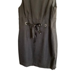Jade Black Floral Jacquard Sheath Dress Rhinestone Grommet Satin Tie Size 16