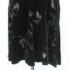 T.T. Mar Vintage Black Velvet Shor Sleeve Midi Dress Floral Print Button Belt M