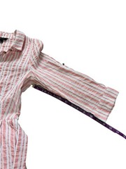 Cortefiel Salmon Pink & White Striped Button Down Fit & Flare Belted Midi Dress