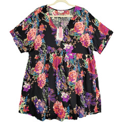 NWT Andree by UNIT Black Floral Romantic Feminine Babydoll Mini Dress SIZE 1X