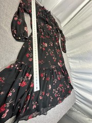 Lauren Ralph Lauren Black Floral Crinkle Georgette Midi Dress Size 16
