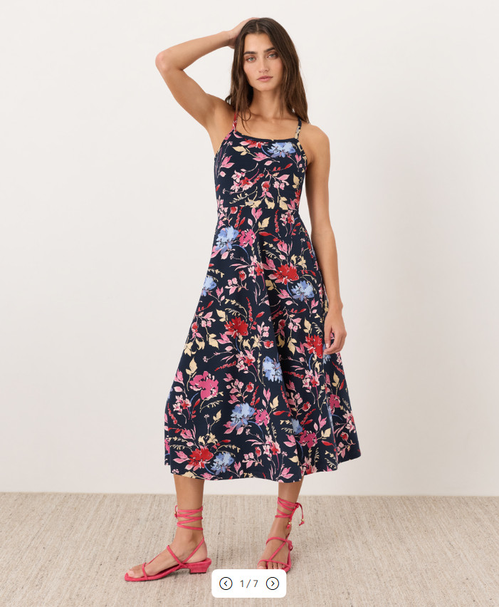 PACT Organic Fit & Flare Midi Dress – Dayspring Blooms Multi NEW