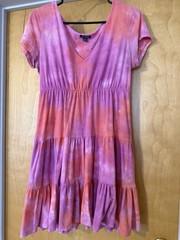 Wild Fable Tie-Dye V-Neck Tiered Short Sleeve A-Line Short Dress Size L