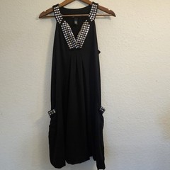 INC Shift Midi Dress Womens Medium Black Silver Toned Pyramid Stud Embellishment