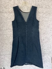 ASOS Dark Stretch Wash Blue Denim Mini Jumper Dress V Back US 4 UK 8