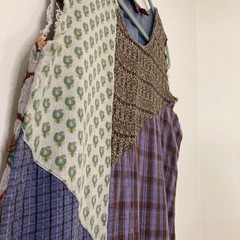 Vtg 90s Sacred Threads Patchwork Midi Dress M Lagenlook Cotton Boho Embroidered