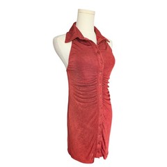 FASHION NOVA Rich Rust Ruched Button Down Alter Collar Dress