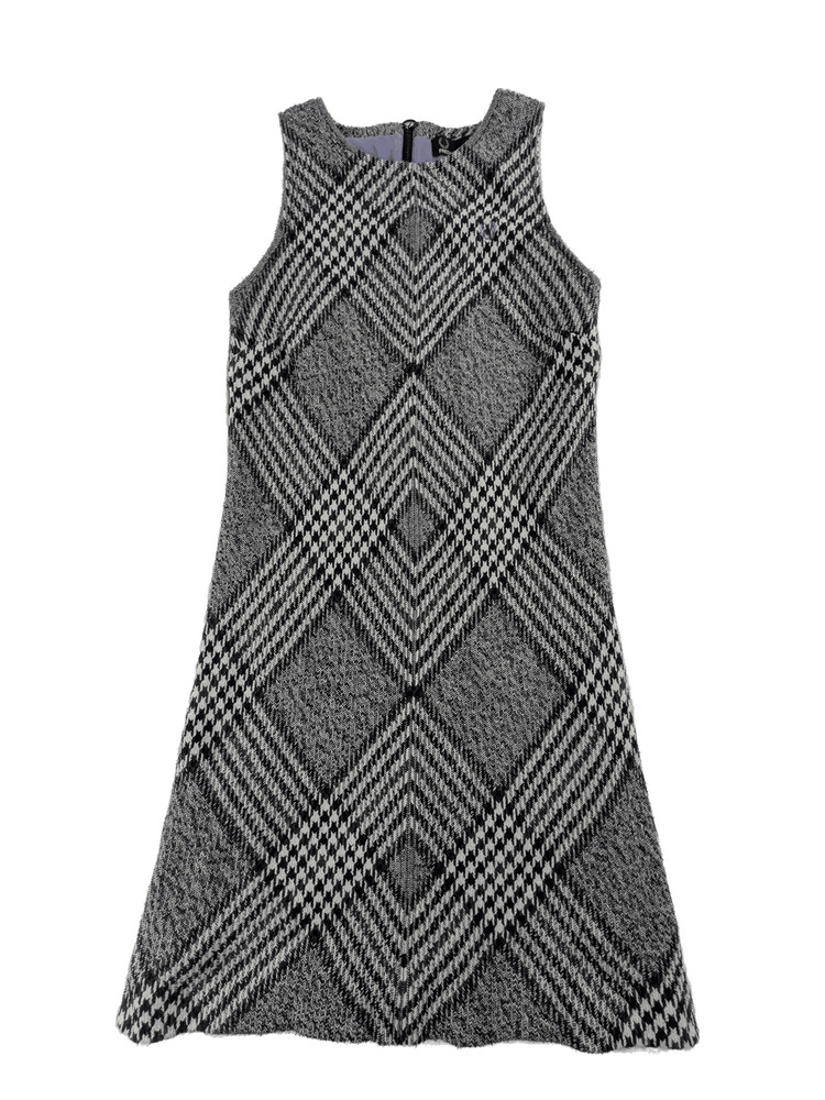 Fred Perry Black White Houndstooth Sleeveless Shift Dress Womens UK 8 Wool
