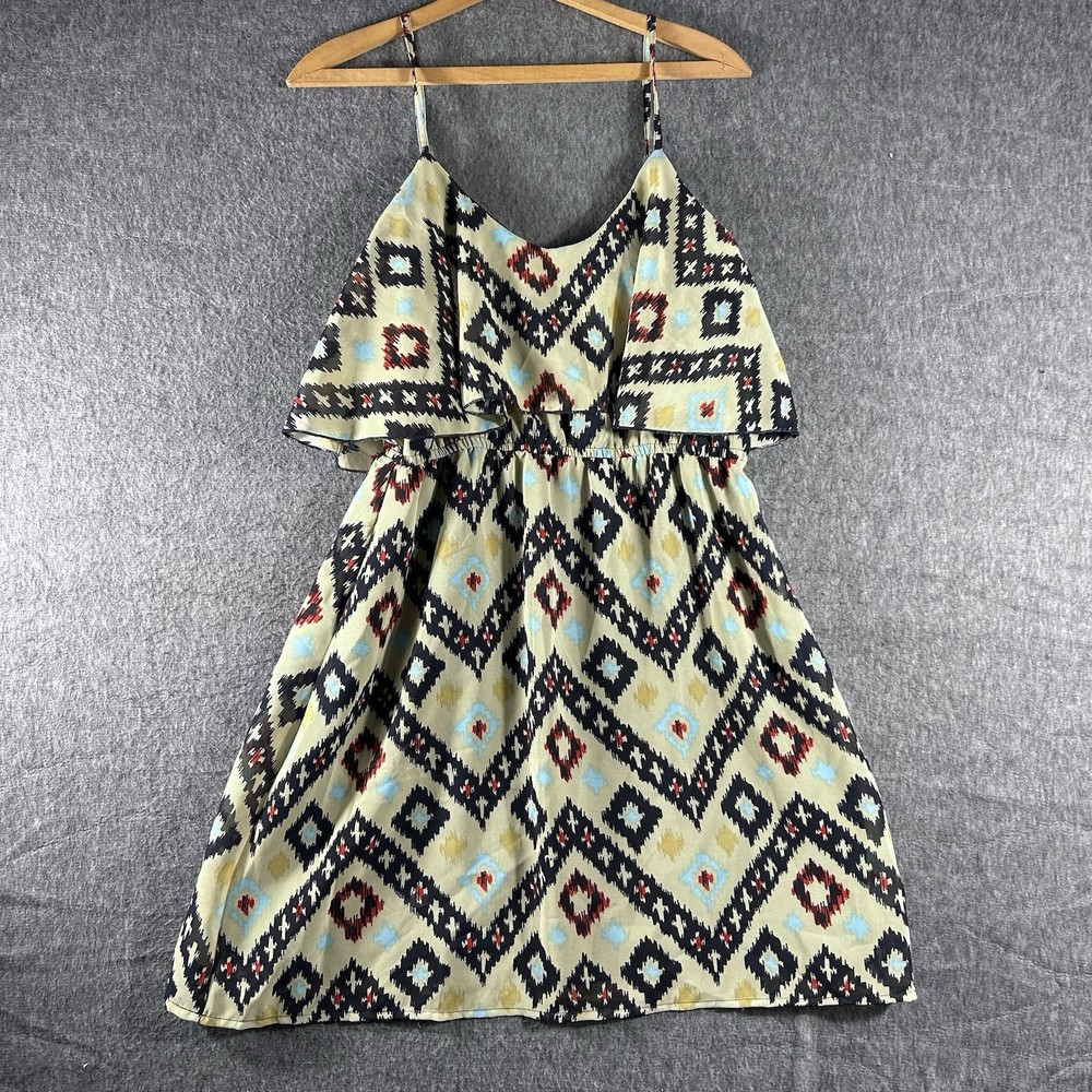 Indulge Aztec Print Ruffle Top Spaghetti Strap Mini Dress Festival Rodeo Size L