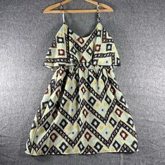Indulge Aztec Print Ruffle Top Spaghetti Strap Mini Dress Festival Rodeo Size L