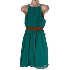 New BCX Dress Women&rsquo;s Medium Sleeveless Belted A-Line Above Knee Pleated Chiffon