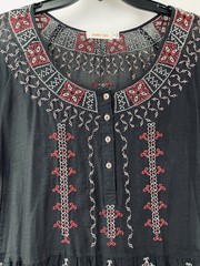 JOHNNY WAS Medium Ava Black Peasant Dress Embroidered Cotton Silk Sheer Lightwt