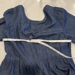 Draper James Dark Wash Denim Long Sleeve Midi Babydoll Bow Back Dress Size Small