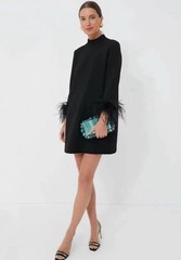 Tuckernuck Black Feather Mod Ellie Mini Dress $288 NWT Extra Small XS