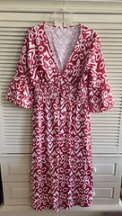 No Brand Red & White Batik Pattern Dress, L