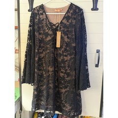 Brontë Women&rsquo;s Large Black Embroidered Mesh Lace Overlay Dress Boho Sheer NWT