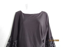 Ralph Lauren sz 16 black formal shift dress 3/4 bell lace sleeve gathered side