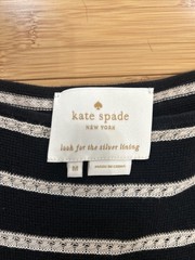 Kate Spade Amalia Knit Dress Black Cream Stripe Fit & Flare Cap Sleeves Sz M