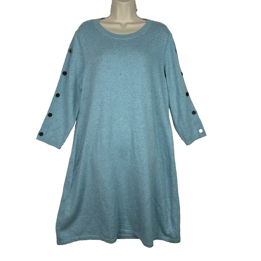 Talbots Knit Sweater Dress Womens XL Blue Button Sleeve 3/4 Sleeve Casual NWT