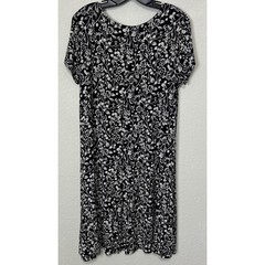 Old Navy M Black White Floral Dress Stretch Short Sleeve A-line Preppy Cottage