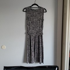 Lafayette 148 New York Flowy Faux Wrap Black White Print Dress Career Evening