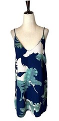Goodnight Macaroon Dress Women Large Blue Palm Tropical Shift Mini Sundress NWT
