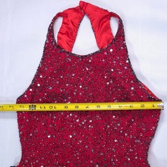 Vtg Scala Beaded Silk Halter Open Back Evening Gown Dress S Red Cocktail Y2K