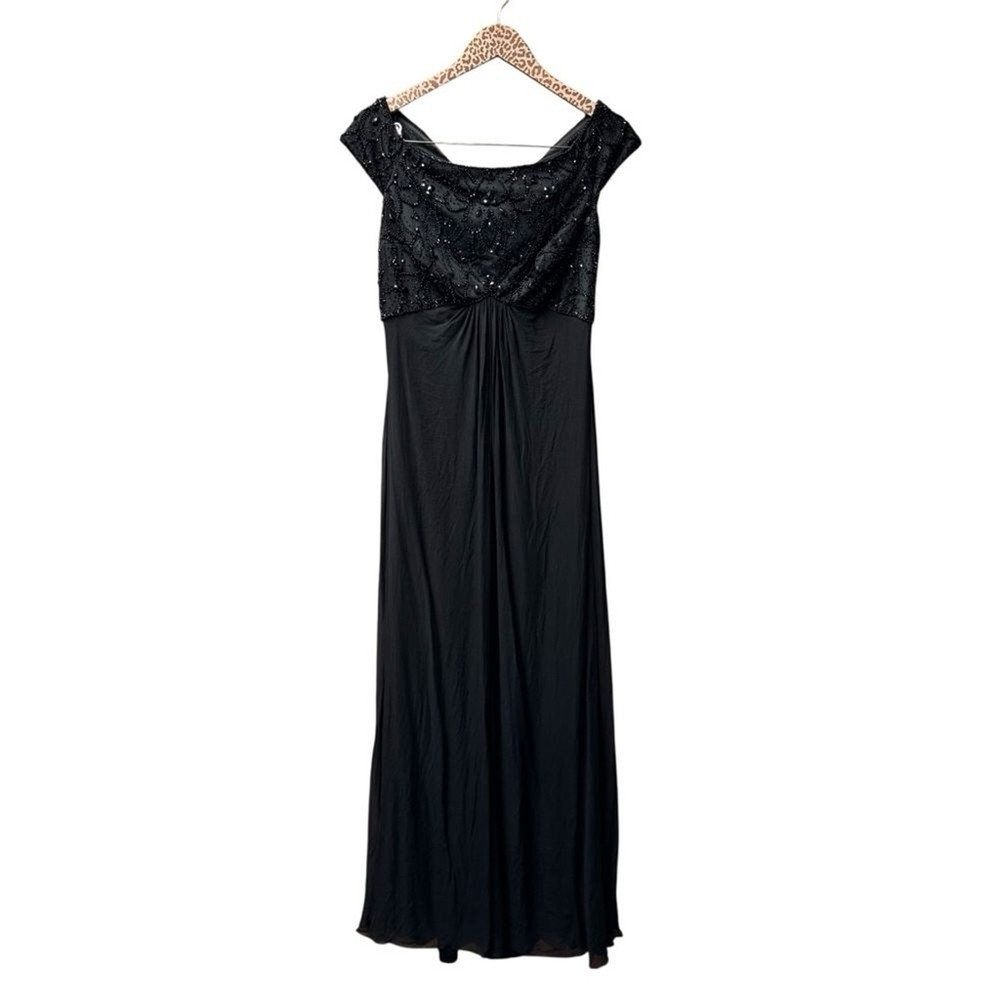 Tadashi Shoji Collection Sleeveless Embellished Long Silk Maxi Dress Black 10