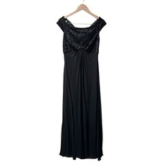 Tadashi Shoji Collection Sleeveless Embellished Long Silk Maxi Dress Black 10