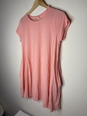 Mittoshop Womens Size M Tunic Dress Short Sleeve Pink Pockets Above Knee Stretch