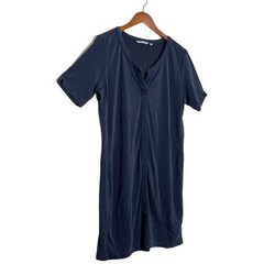 ATHLETA Modal Black Split Neck Short Sleeve Athleisure Dress Size L Stretch