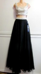 NWT $129 Cinderella Prom 2 pc Gown Dress Black Maxi Skirt & White Beaded Top – 2