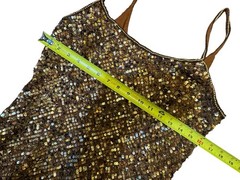 Papell Boutique Gold Brown Sequin Mini Dress Silk Polyester Size 6 Sleeveless