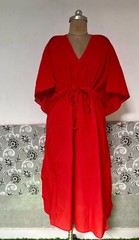 Indian Red Solid Printed Kaftan Summer Bikini Cover-up Maxi Beach Kaftan US