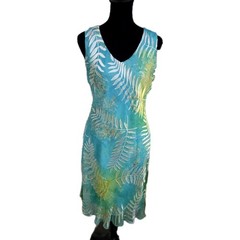 Simply Silk Blend Wearable Art Tropical Summer Fern Burnout Dress Size Medium