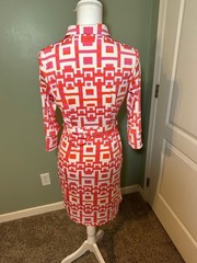 J.McLaughlin Dress Womens XS Red Pink Print Shirtdress Belted Catalina Cloth
