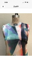 New Carmen Marc Valvo Multicolor Abstract Sheath Scuba Dress S