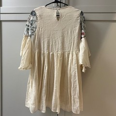 Altar&rsquo;d State Floral Embroidered Mesh Bell Sleeve Mini Dress Cream XS Boho Fairy