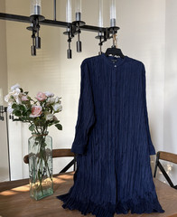 NWT EILEEN FISHER Crushed Silk Band Collar C/L Shirt Dress Size L MSRP$298