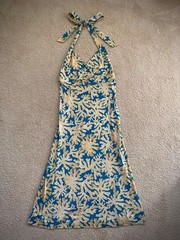 DIANE VON FURSTENBERG Cream/Blue Floral Sundress Halter Neck US4 / UK8 / small