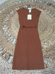 Aritzia Wilfred Brown Solid Ribbed Knit Cut-Out Round Neck Sleeveless – XS