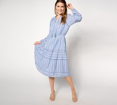 Destination 365 Regular Printed Clipped Dot Midi Dress Dark Chambray S New