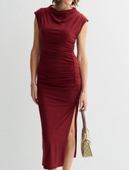 Robbie Bee Bodycon Lined Side Slit Funnel Neck Rouched Long Size XL Dress