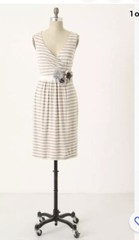 Anthropologie Little Yellow Button Striped Beige Dress XL Perilla Soft Floral 3D